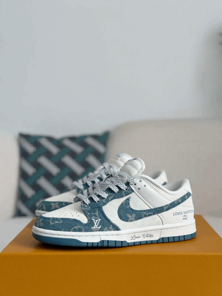 Nike Air Jordan 1 x LV Blue Monogram Denim Edition (Dunk Low Custom)