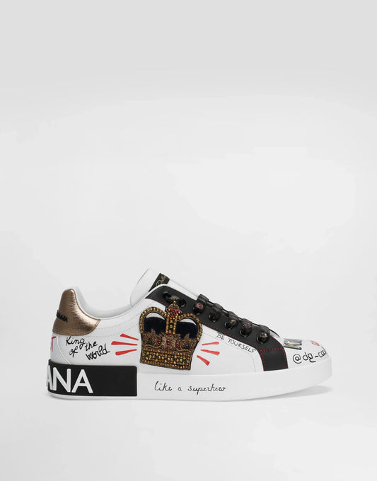 D&amp;G Portofino Sneakers In Printed Nappa Calfskin With Patch