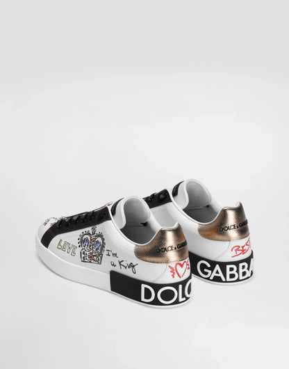 D&G Portofino Sneakers In Printed Nappa Calfskin With Patch