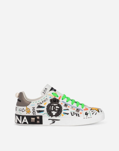 D&G Calfskin Portofino Sneakers With Embroidery And Studs