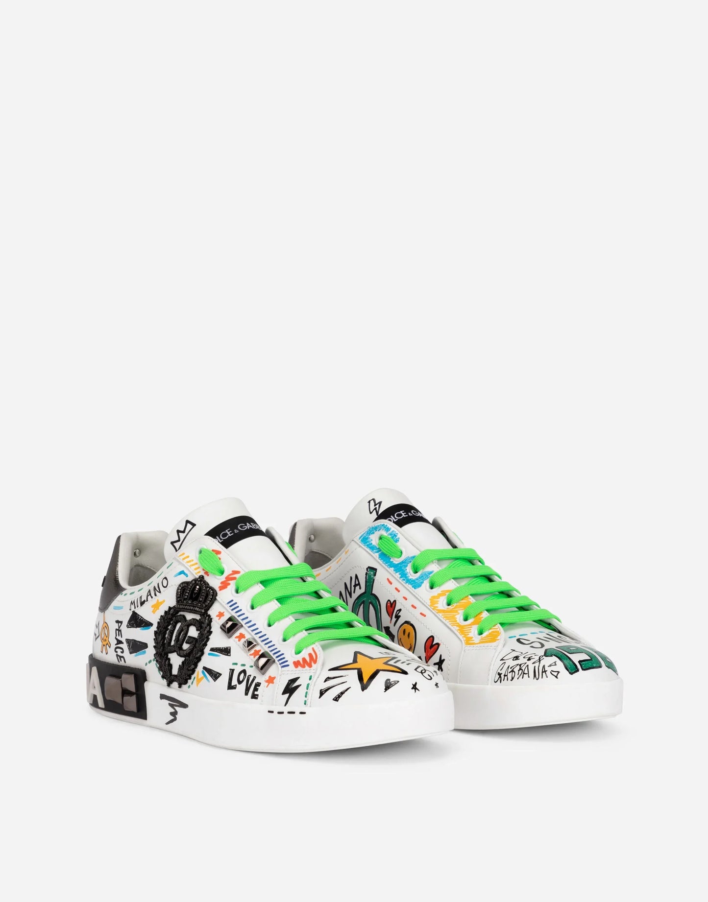 D&G Calfskin Portofino Sneakers With Embroidery And Studs