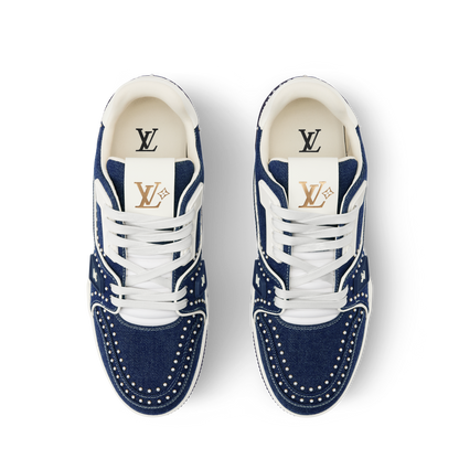 Louis Vuitton LV Trainer Indigo Blue Denim Sneakers with Swarovski™ Pearls
