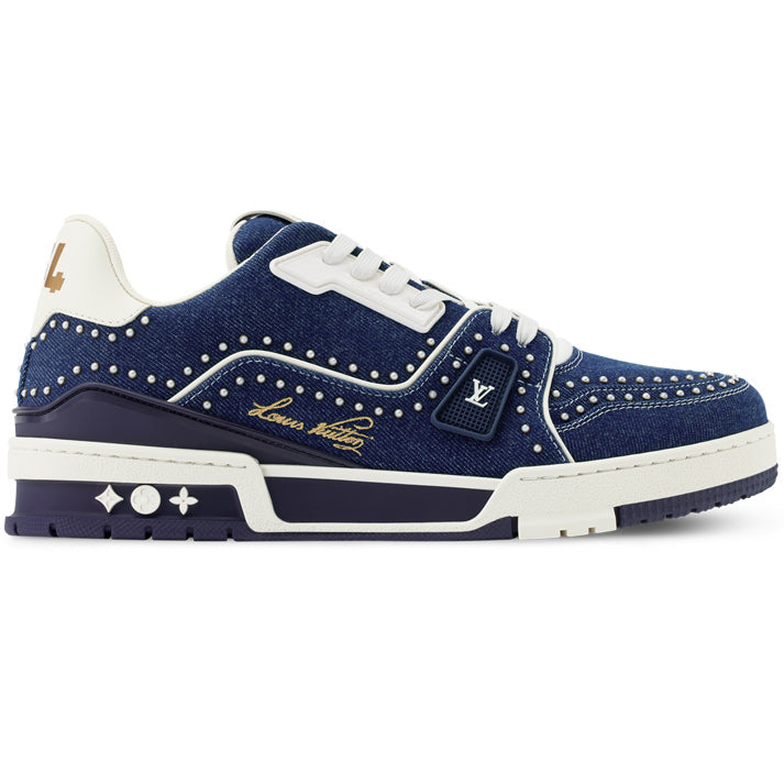 Louis Vuitton LV Trainer Indigo Blue Denim Sneakers with Swarovski™ Pearls