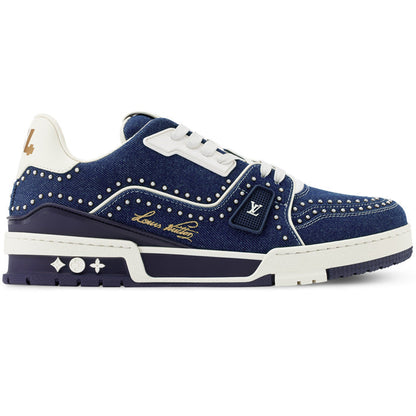 Louis Vuitton LV Trainer Indigo Blue Denim Sneakers with Swarovski™ Pearls
