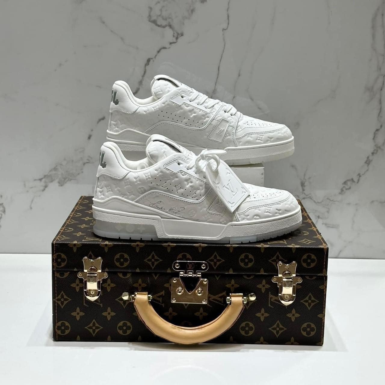 Louis Vuitton LV Trainer Sneaker – Triple White Monogram Embossed Edition